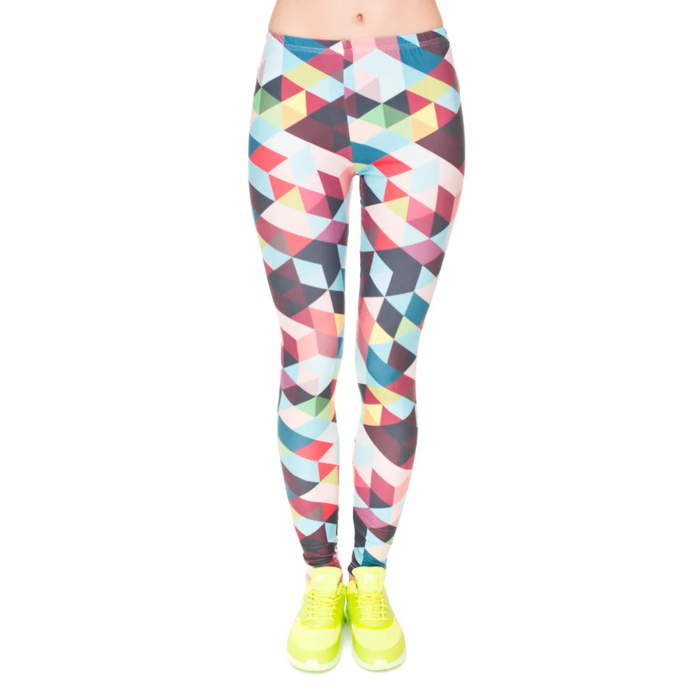 2015 Women New Arrival Color Triangles Pixels 3D Digital Printing Fashion Sexy Leggings Plus High Elastic
