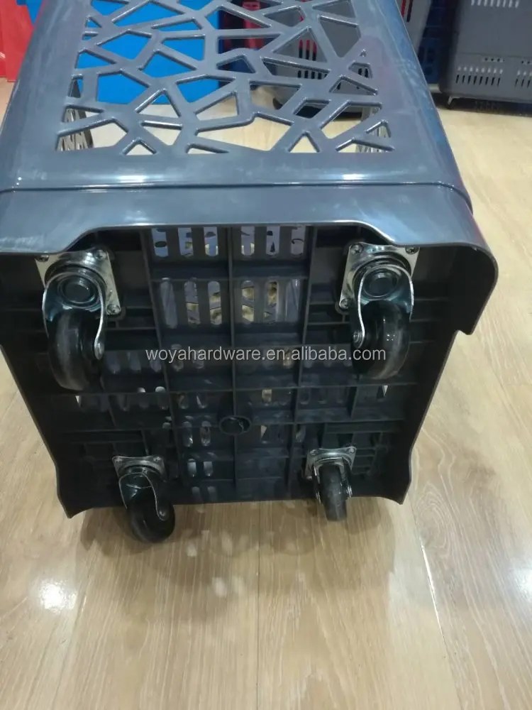 heavy duty supermarket rolling shopping basket with 4 wheels