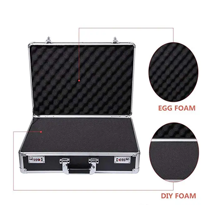 Aluminum Hard Case Foam Black Briefcase Portable Tool Case Aluminum Carrying Case