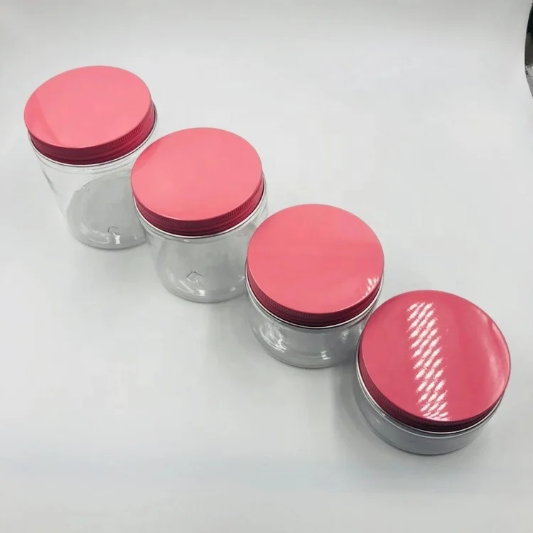 100g 150g 200g 250g 4oz clear plastic food grade cream jar with pink aluminum cap