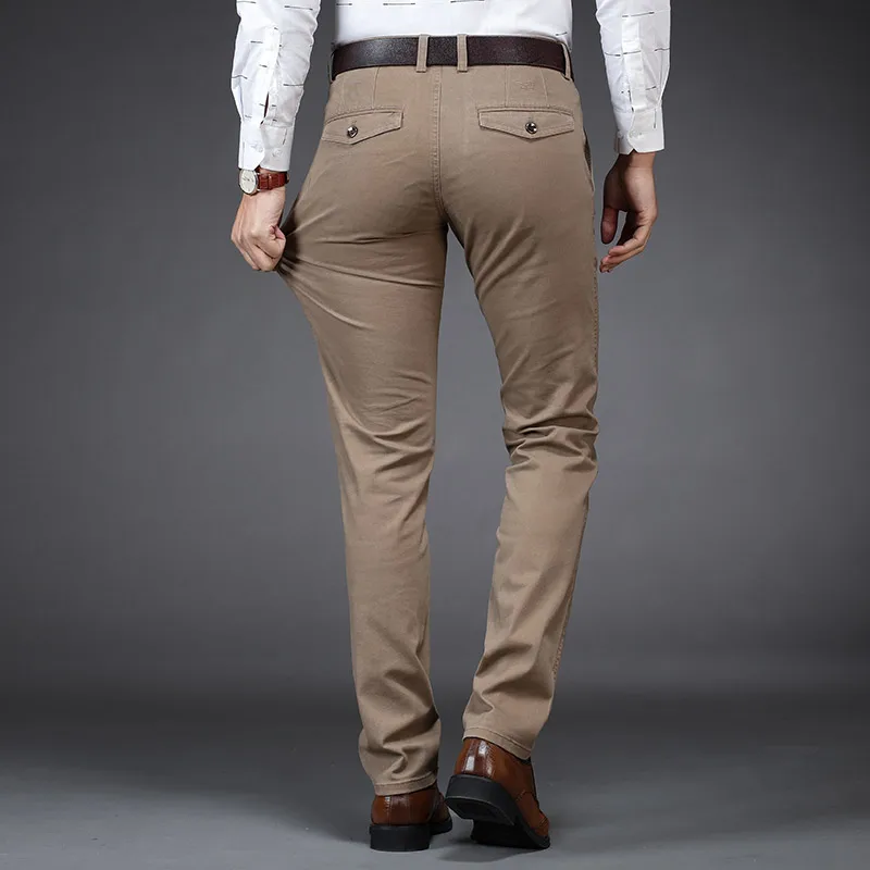Брюки мужские деловые, модная одежда для папы, плотные брюки хаки, Стрейчевые Прямые повседневные штаны с карманами и складными пуговицами, большие размеры