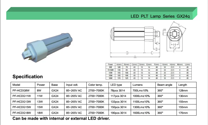 
private model New design PLL LED Bulb gx24 6w led replacement cfl 13w 
