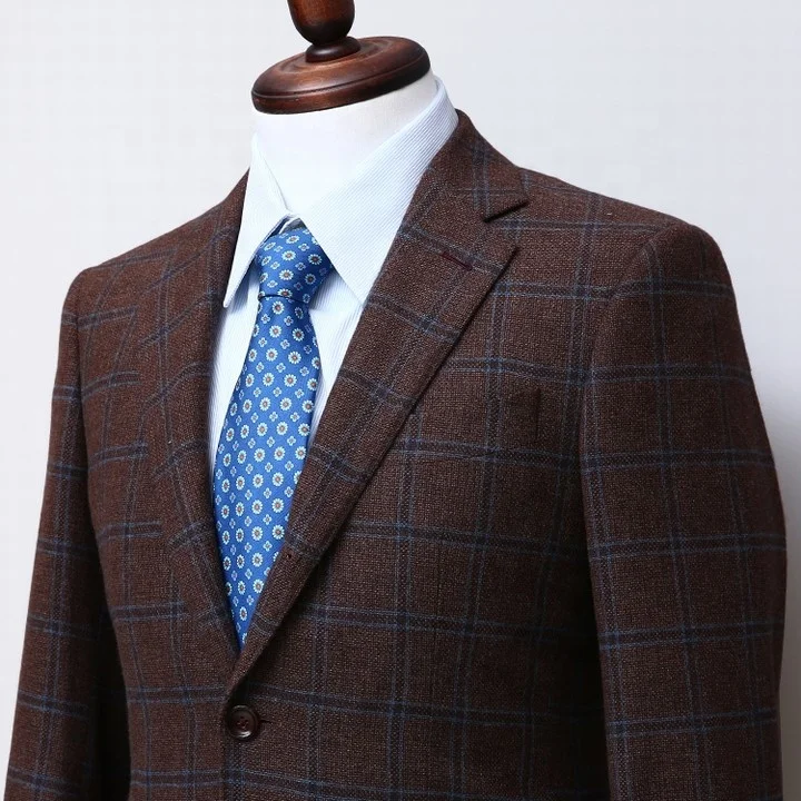 Made to measure 1 sets MOQ thick navy and red checked korea blazer set jaket suit men