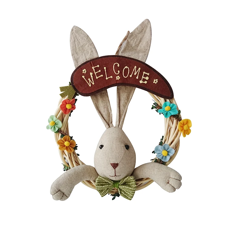 Wholesale 3D long ears bunny door decor wreaths wooden Easter Wreath