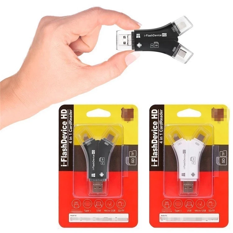 Устройство для чтения карт 4 в 1 i Flash Drive USB Micro SD TF адаптер iPhone 5 6 7 8 X iPad macbook Android Camera Tpye