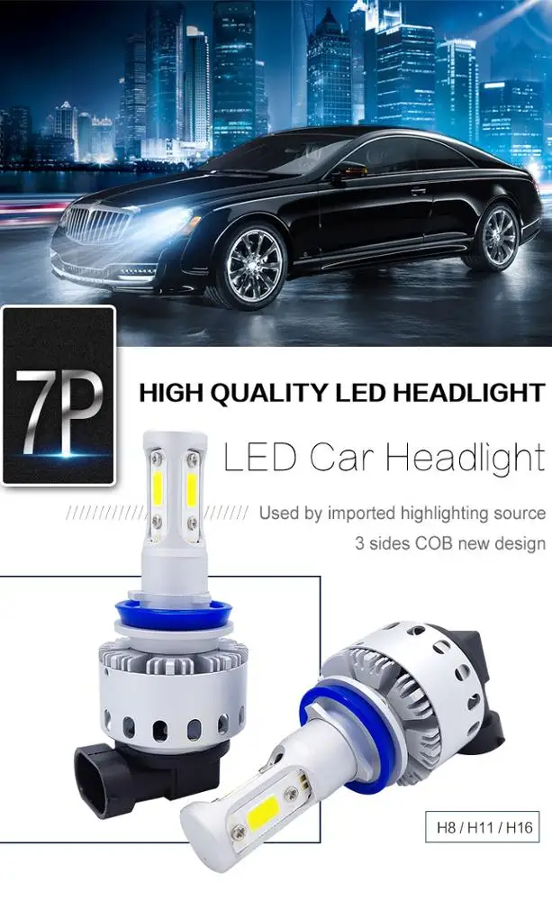 Cheap headlights H4 H7 H8 H11 H13 S2 Bulb 7p car led headlights 6000K High lumen car front lights led work light