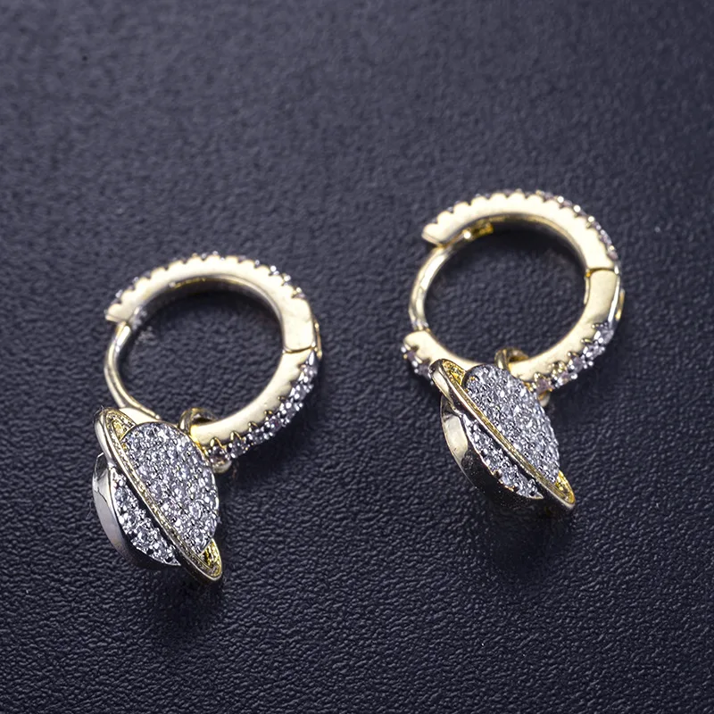 Fashion jewelry women antique gold plated saturn planet spark shaped hoop earrings for party