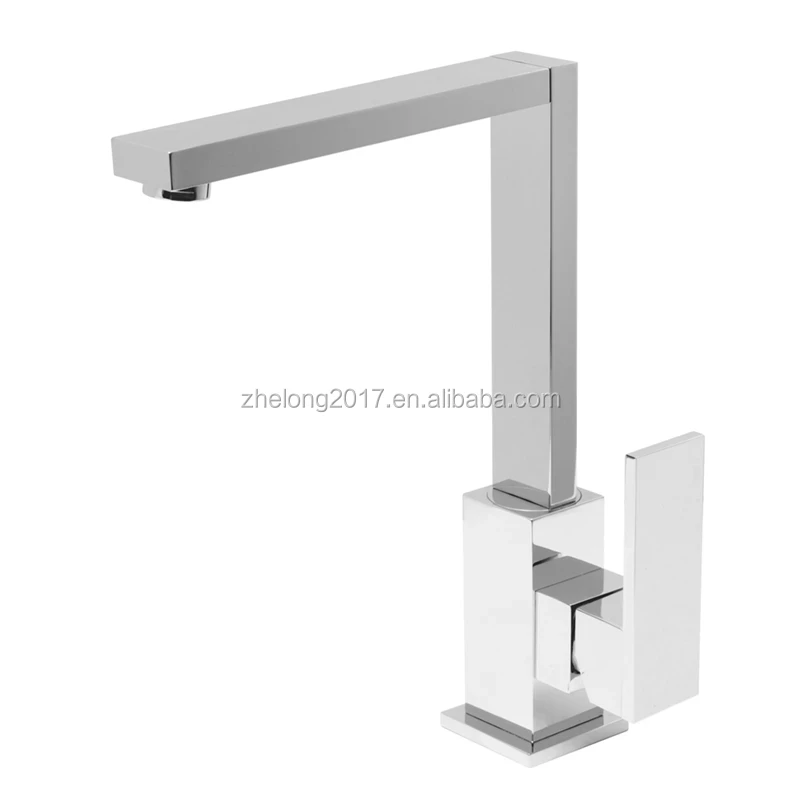 High Quality Sanitary Ware Stainless Steel Square Hot And Cold Single Handle Deck Mounted Sink Water Mixer Tap Kitchen Faucet