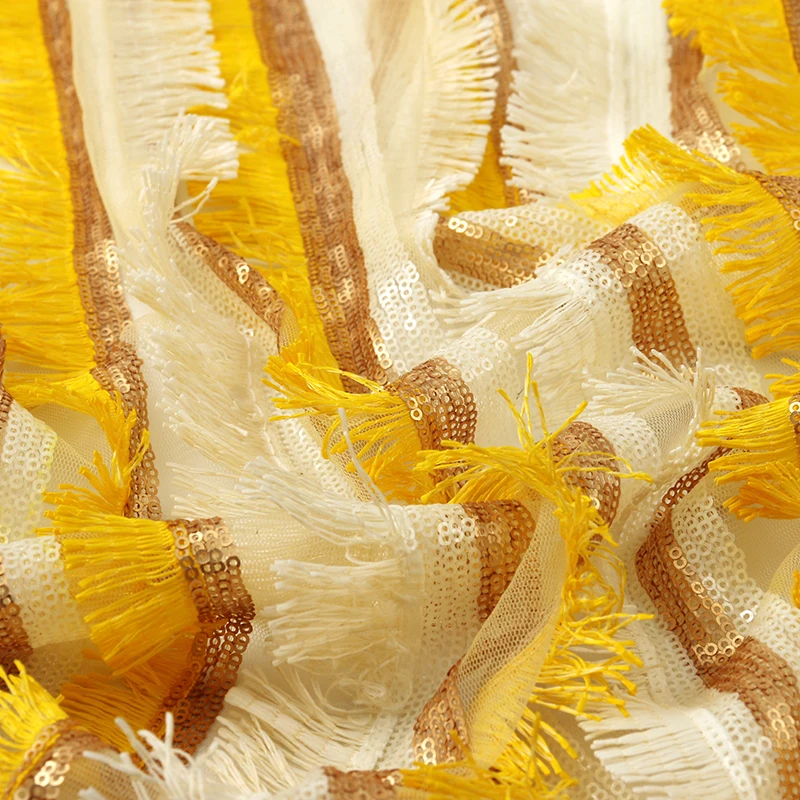 Wholesale fashion new breathable nylon tassel embroidery dress sequin fabric