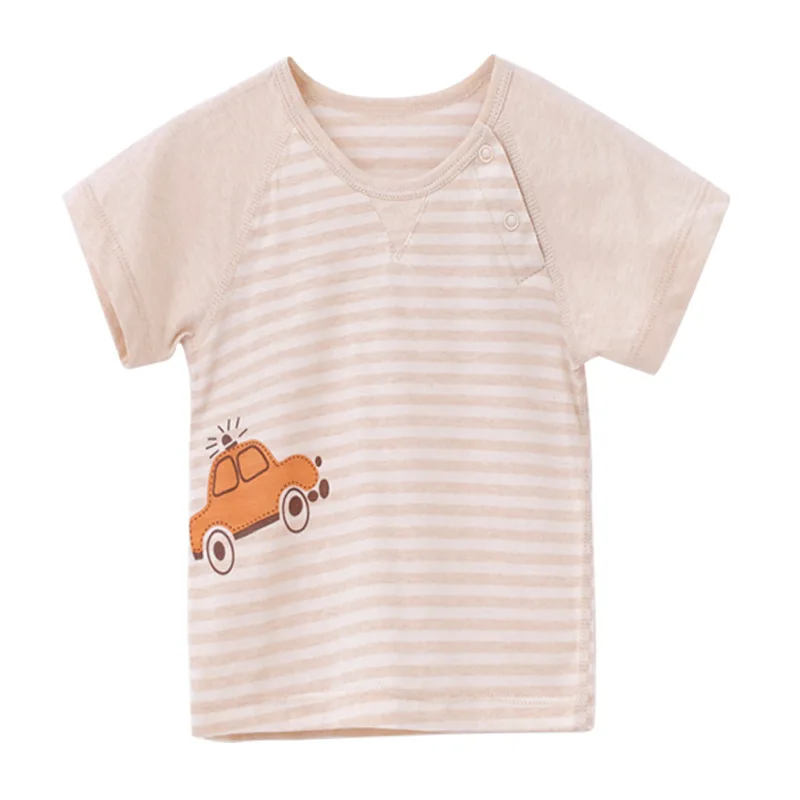 
Neonatal striped short sleeve T-shirt 100% cotton baby jacket with shoulder-opening round collar baby clothing 