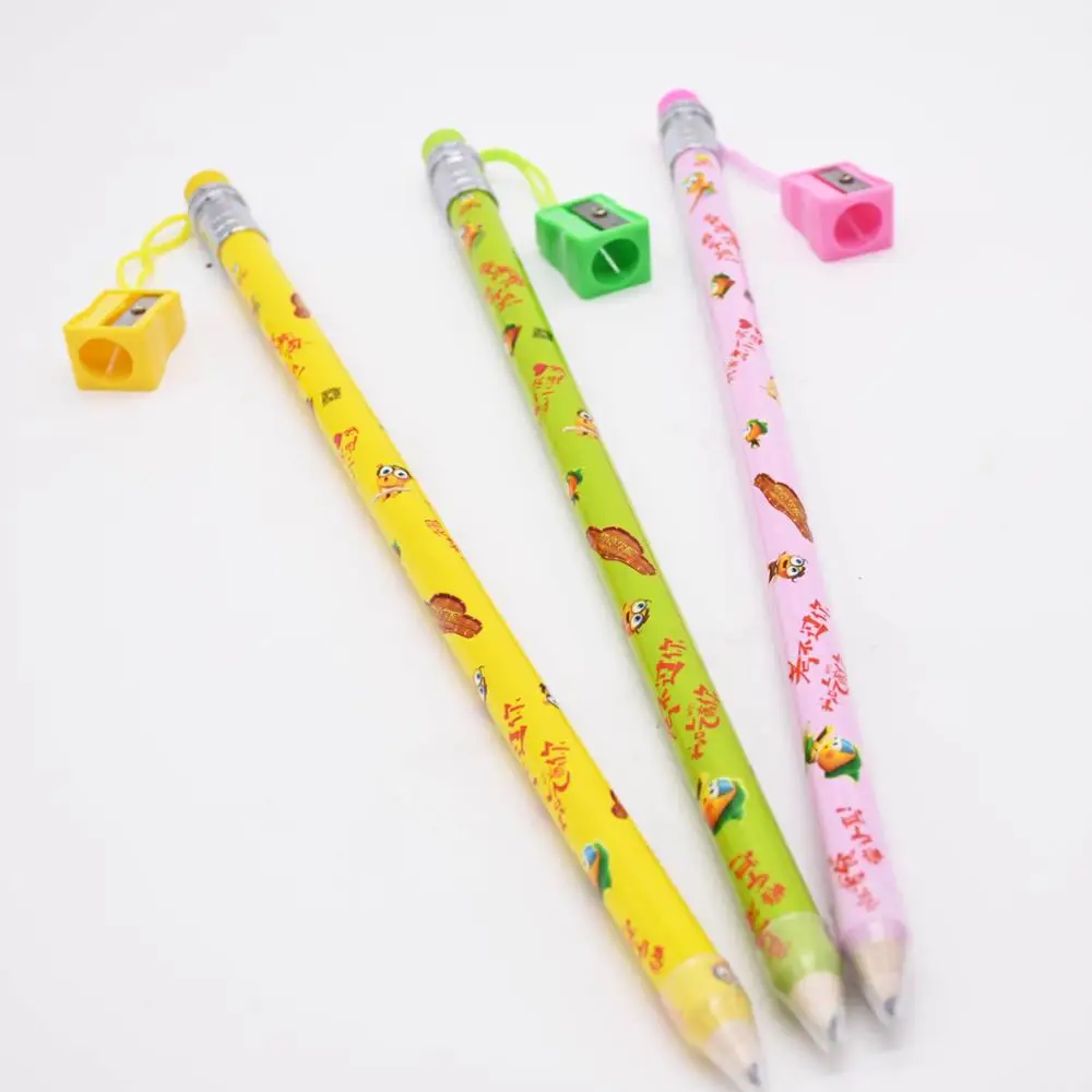 Hot sale custom logo wooden jumbo pencil with sharpener