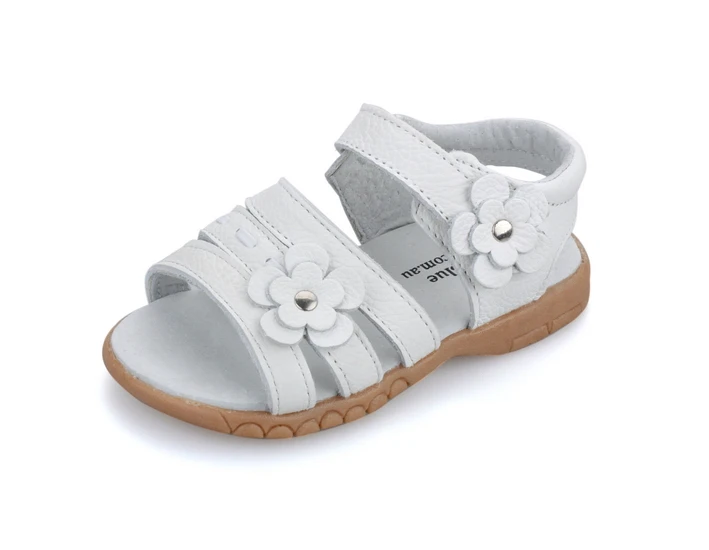 Hot selling solid Genuine leather solid white flower toddler girls sandals