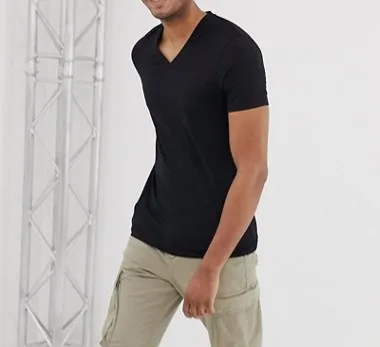 Wholesale Summer Short Sleeve Blank Custom Brand Black Bulk Mens V-Neck T-Shirts