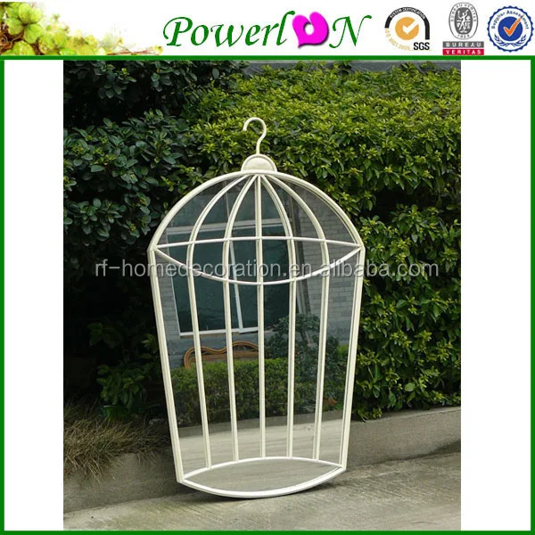 Discounted Bird Cage Shape Wrought Iron Wall Mounted Frame Mirror For Home Park