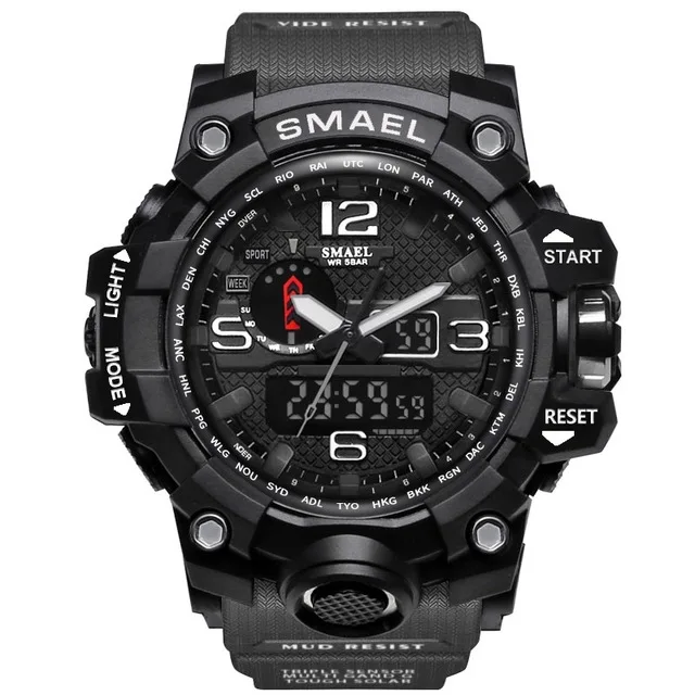 Men Military Watch 50m Waterproof Wristwatch LED Quartz 1545 Sport S Shock Sport Watch