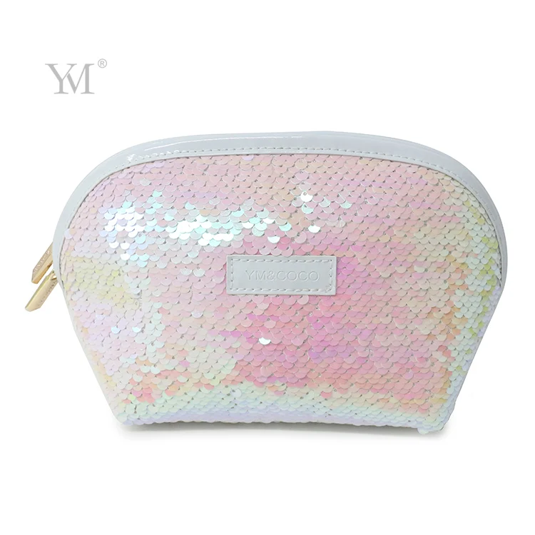 Customized logo ladies travel make up brush cute small magic reversible glitter sequin makeup pouch with mirror