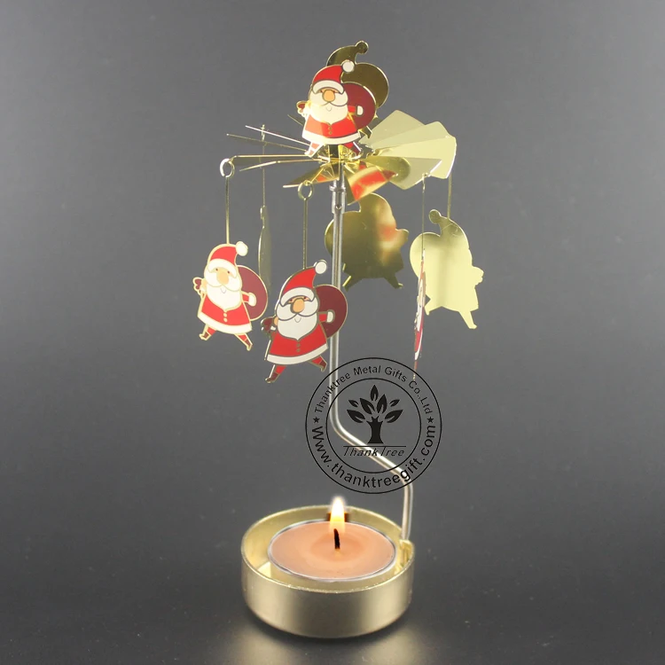 Gold plated metal etching rotating spinning tea light candle holder MCH-027