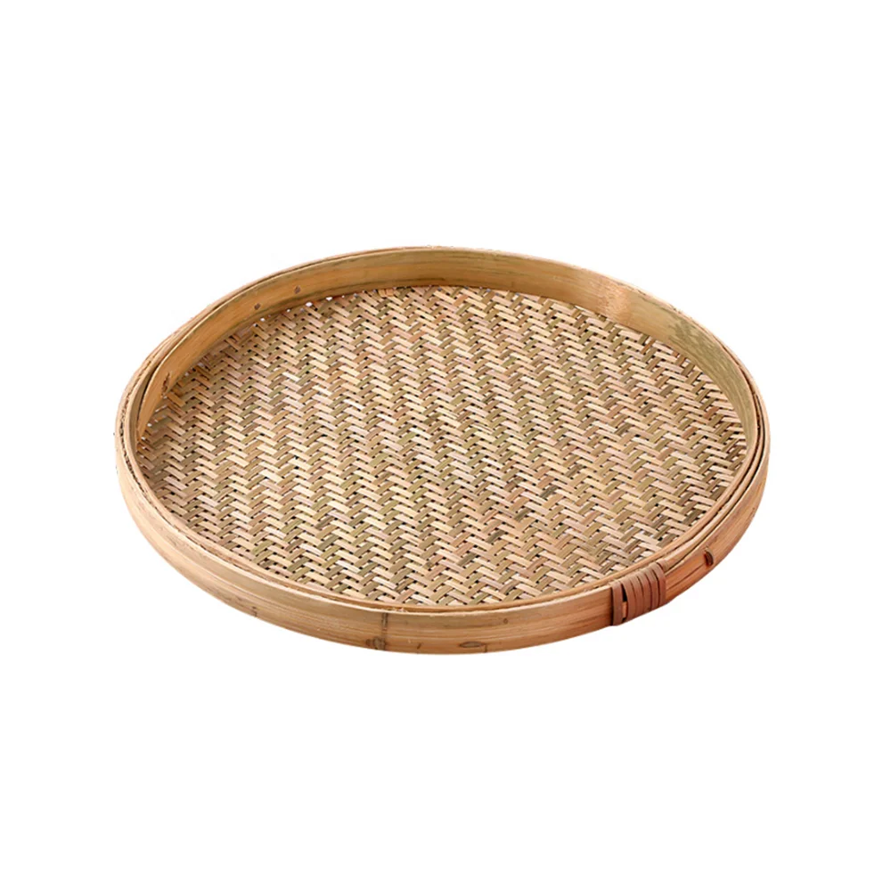 Традиционная круглая плетеная бамбуковая корзина ручной работы для фруктов и хлеба