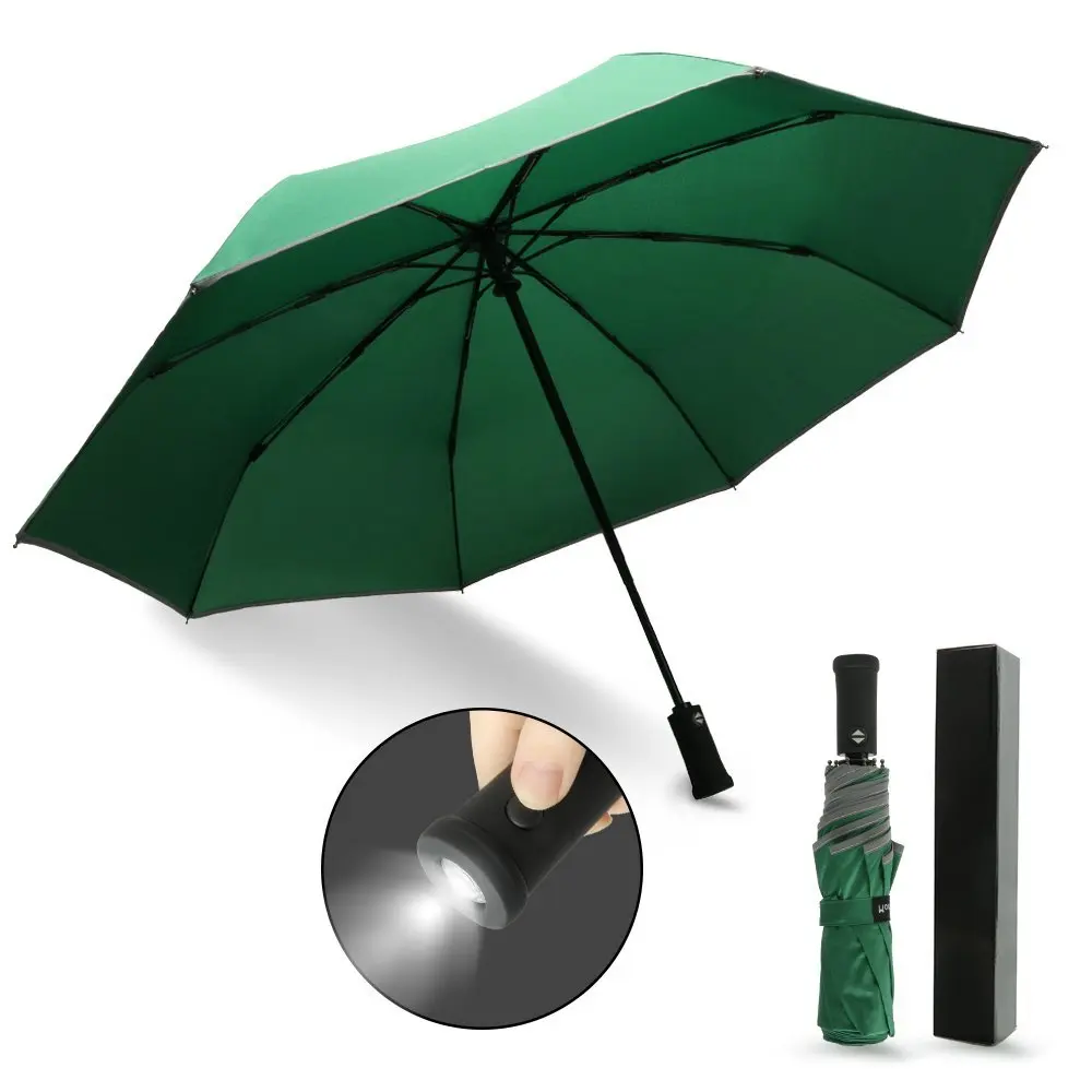 China Supplier Compact Travel Umbrella Windproofwith LED Flashlight Auto Open Close