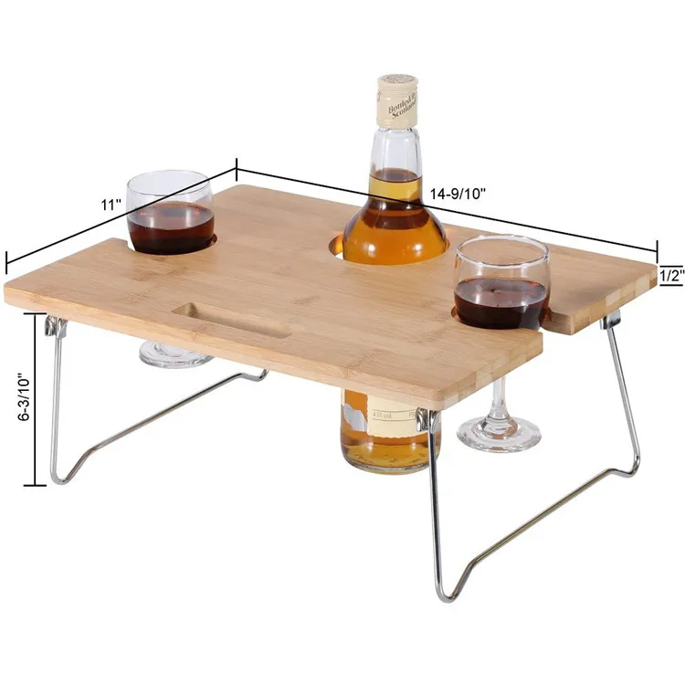 custom bamboo folding wine table, picnic wine table