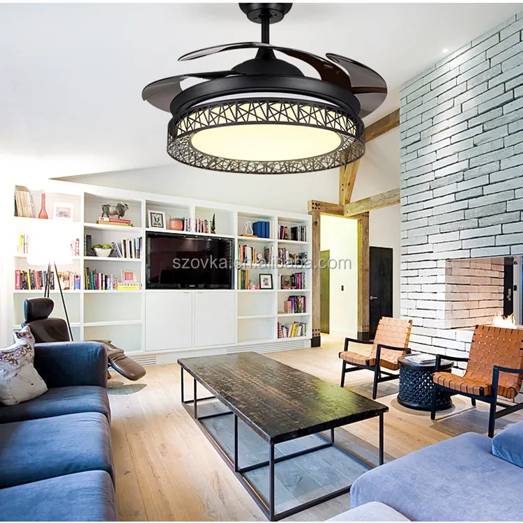 Современный простой потолочный вентилятор с невидимым лезвием и пультом дистанционного управления в виде птичьего гнезда со светодиодной подсветкой