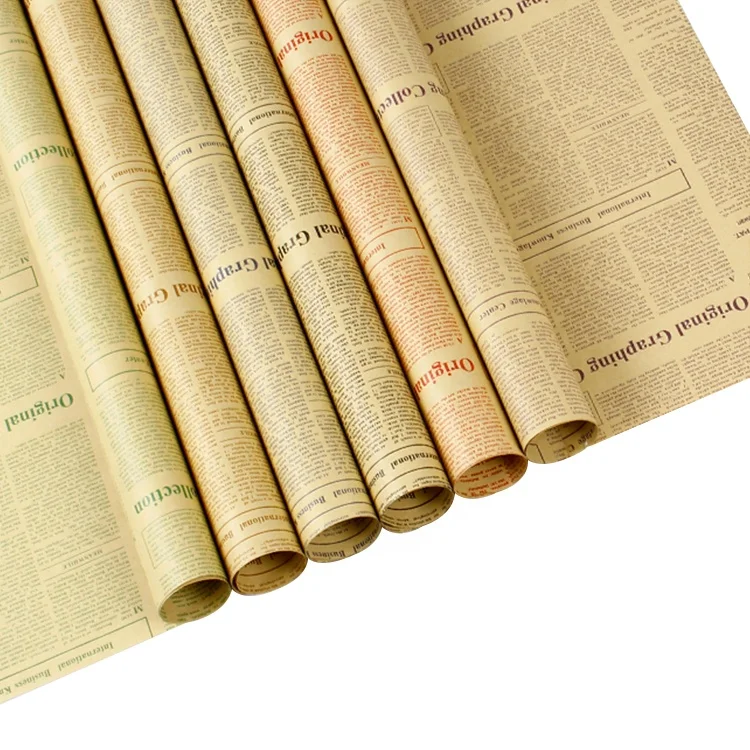 
2020 Latest Fashion Design Vintage Kraft Paper English Newspaper Flower Wrapping Paper 45 sheets/Bag 