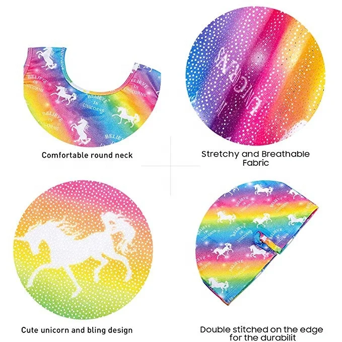 
Gymnastics Leotards for Girls Kids Sparkle Rainbow Unicorn 