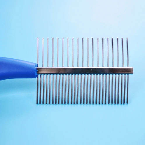 double sided pet grooming comb with plastic handle and dog paw print