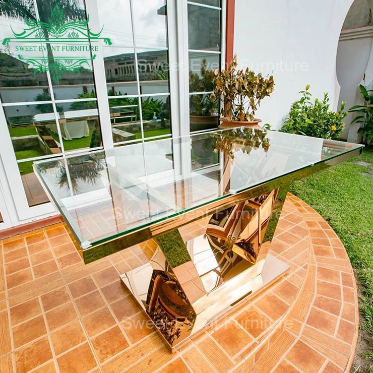 New dining room furniture stainless steel metal frame dining table