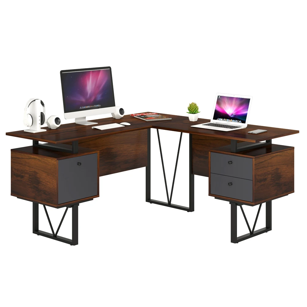 
Long L Shaped Computer Table Desk Design With Drawer 