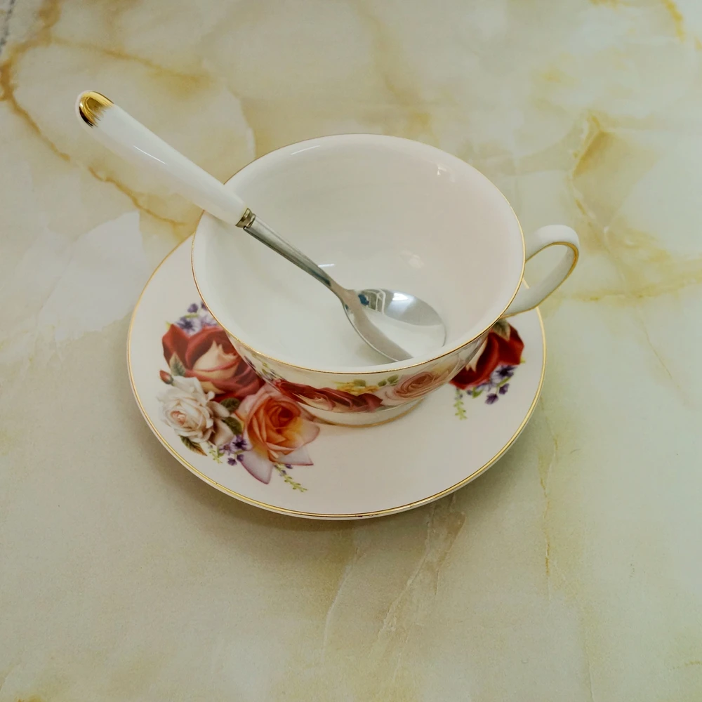 Wholesale High Quality Bone China Rose Coffee Cup And Saucer Sets
