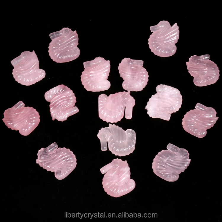 Natural Pink Rose Crystal Sea Horse Healing Carved Figurine