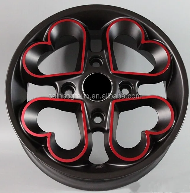 good quality red heart 15 inch 6.5 black and red line alloy wheel for car