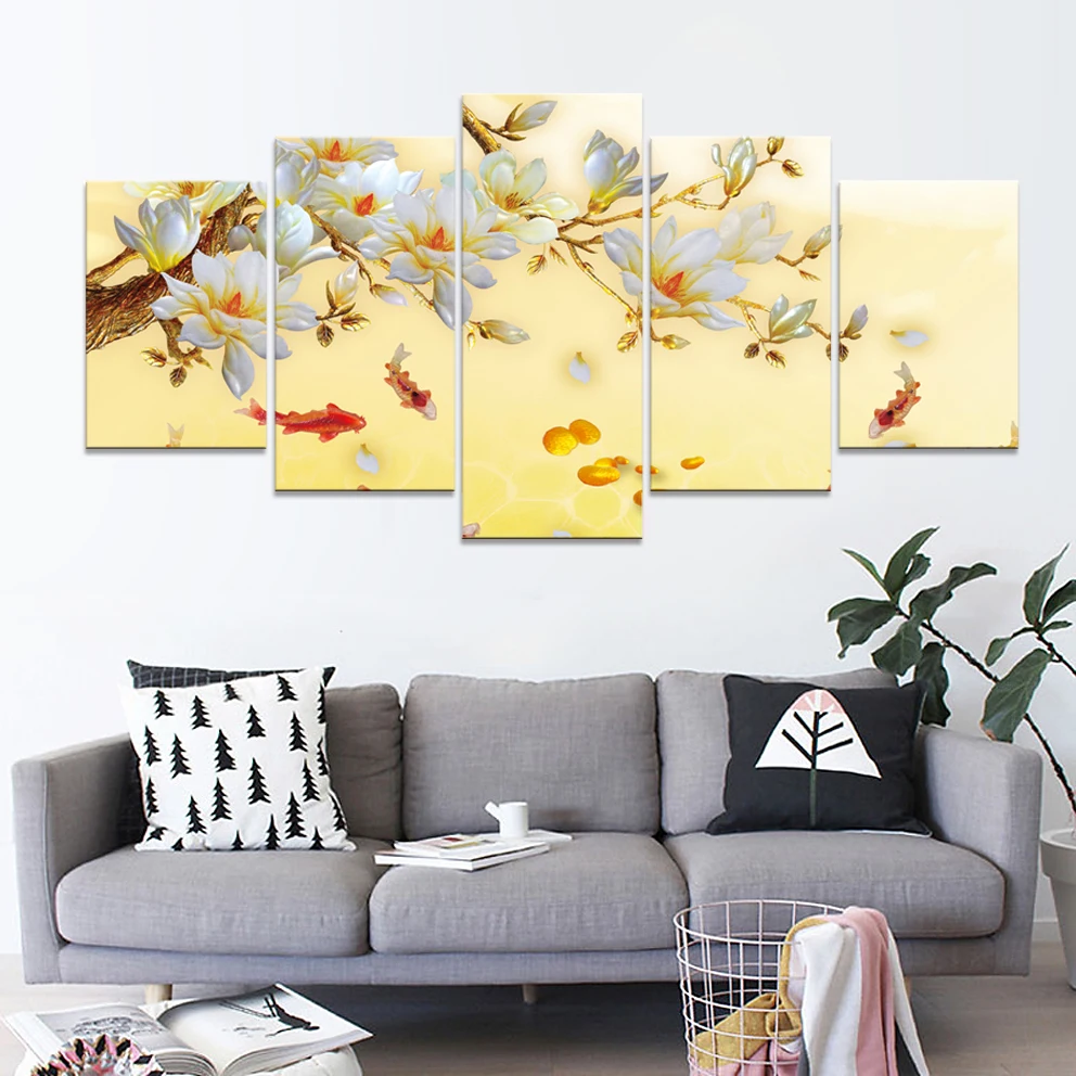 5 Panel Wall Decoration Canvas Flower Painting Canvas Wall 3D Art Painting