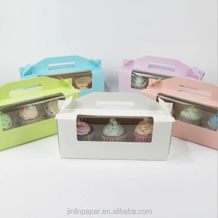 
Yiwu Cheap Cake Paper Boxes with Window Cupcake Box and Inserts with Handle 