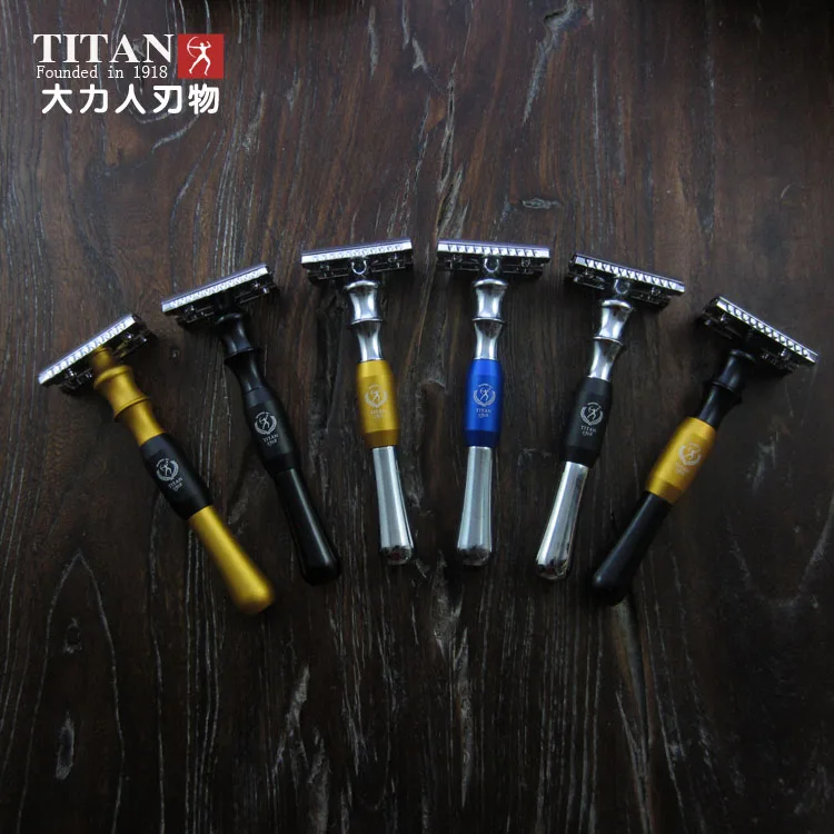 Титановая Мужская прямая металлическая бритва из нержавеющей стали с пятью прямыми лезвиями, безопасная бритва с двойным краем из цинкового сплава