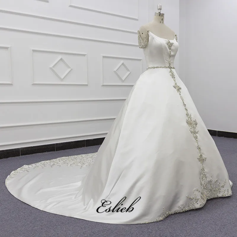 Muslim Designs Wedding Dresses Bridal Ball Gown 2019 See Through Lace Pattern Sleeveless Wedding Dress