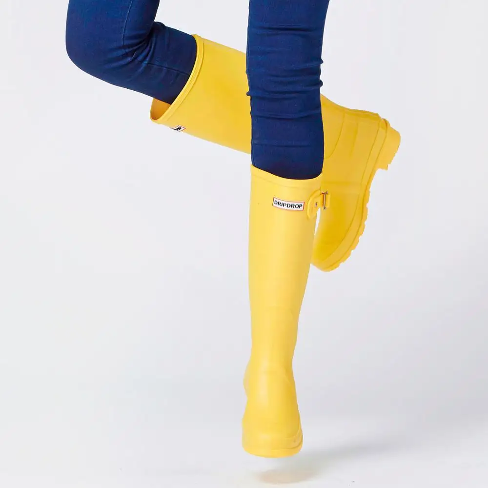Dripdrop custom original half Wellington Ladies women Tall Rain Boots Red Shiny PVC natural rubber safety Rain Boots for kids