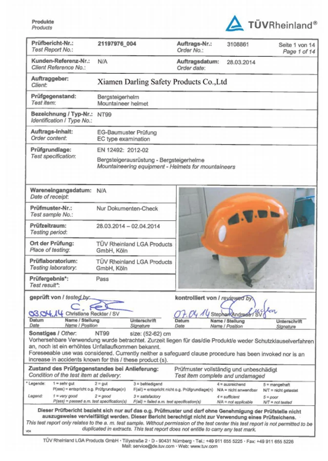 Darlingwell brand NT99 EN12492 outdoor gear Sports helmet rock climbing helmet mountain bike helmet China