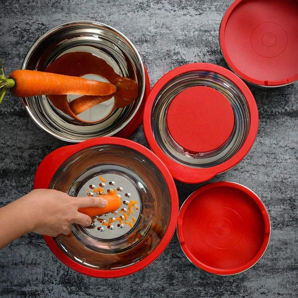 New design Nordic kitchenware grater metal bowl / deep stainless steel mixing bowls with lids set