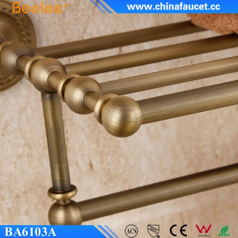 Beelee Antique Brass Toilet Towel Shelf Bathroom Towel Holder Rack