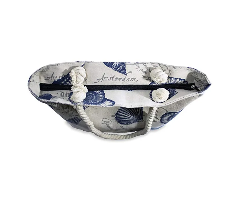 2018 new wholesale custom stripe canvas beach tote bag with rope handle