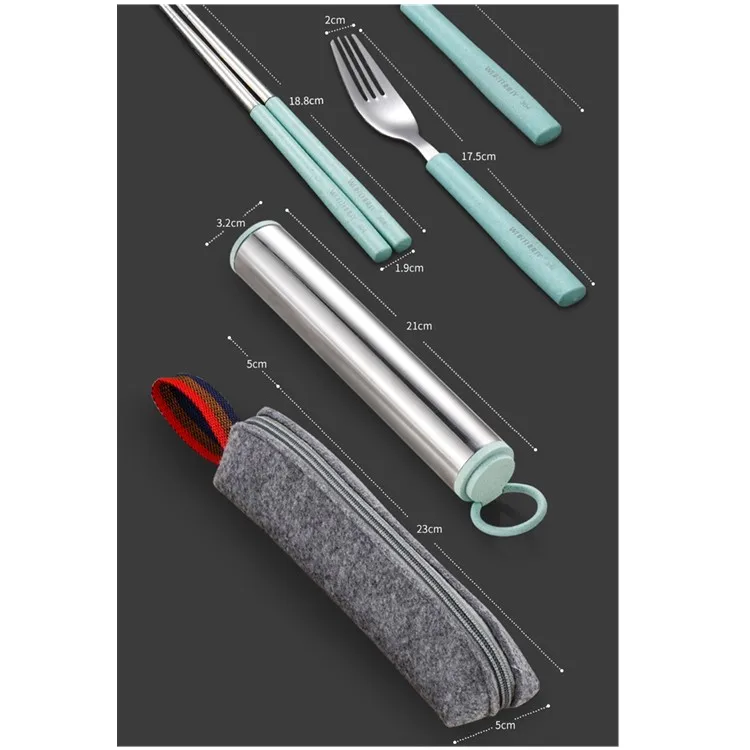 
Eco Friendly Cute Portable Cutlery Box Wheat Straw 304 Stainless Steel Spoon Fork Cutlery Set 