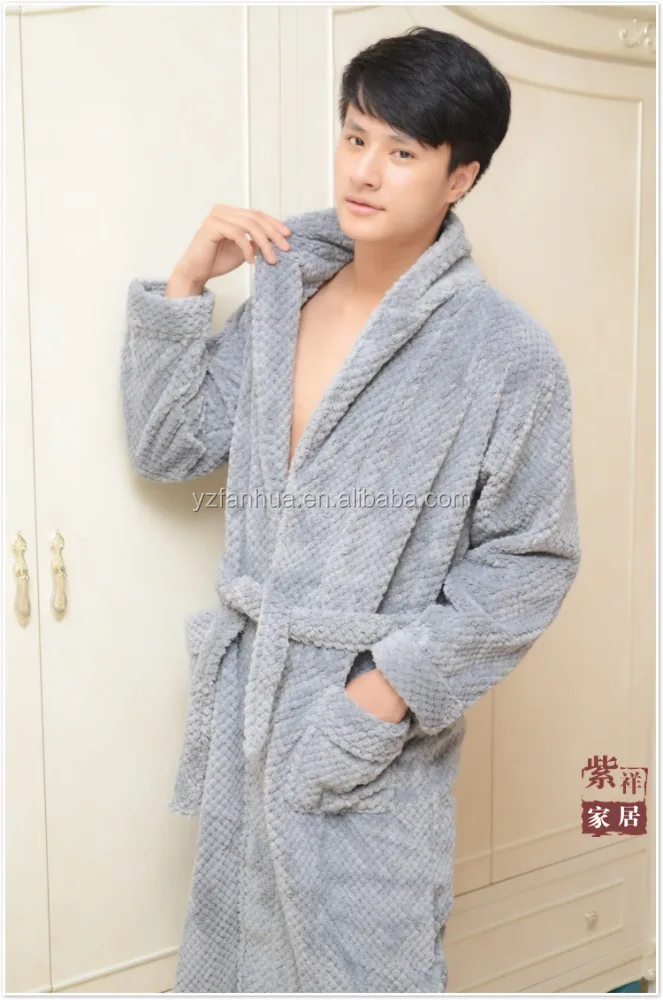 
Luxury Soft Gray Honeycomb jacquard Fleece Bathrobe For Online Shopping 