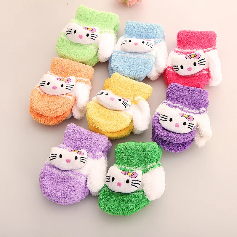 Перчатки для маленьких девочек с милыми мультяшными животными зимние теплые варежки