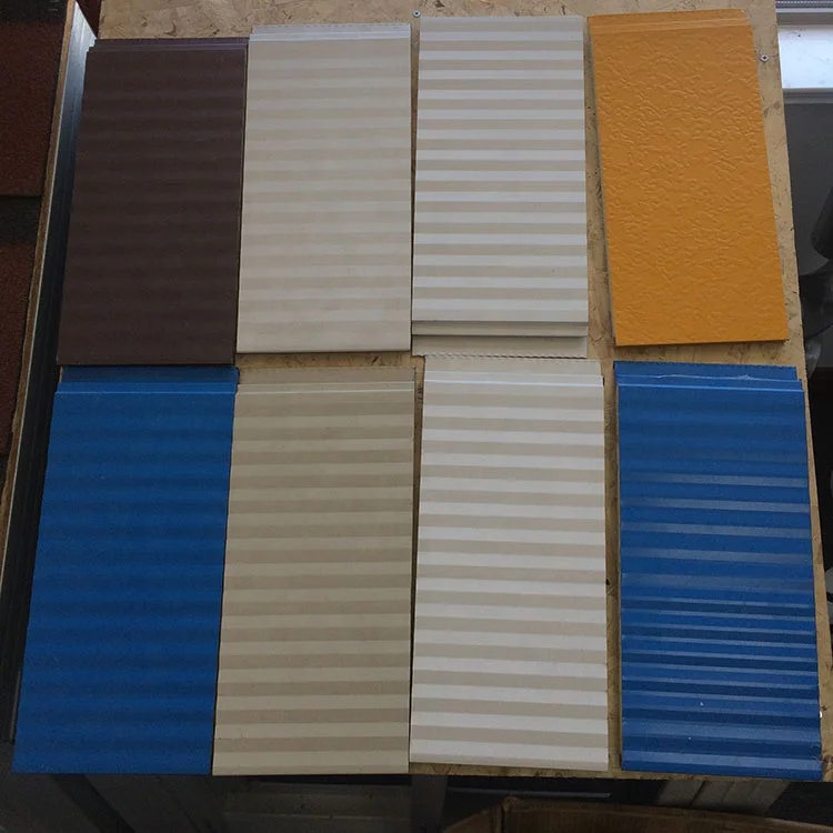 Green building material heat insulation pu foam sandwich panel  embossed metal facade  panels