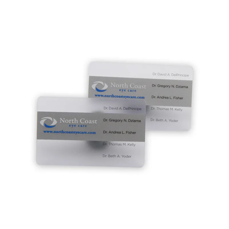 Chinese factory new laser logo transparent plastic pvc business card
