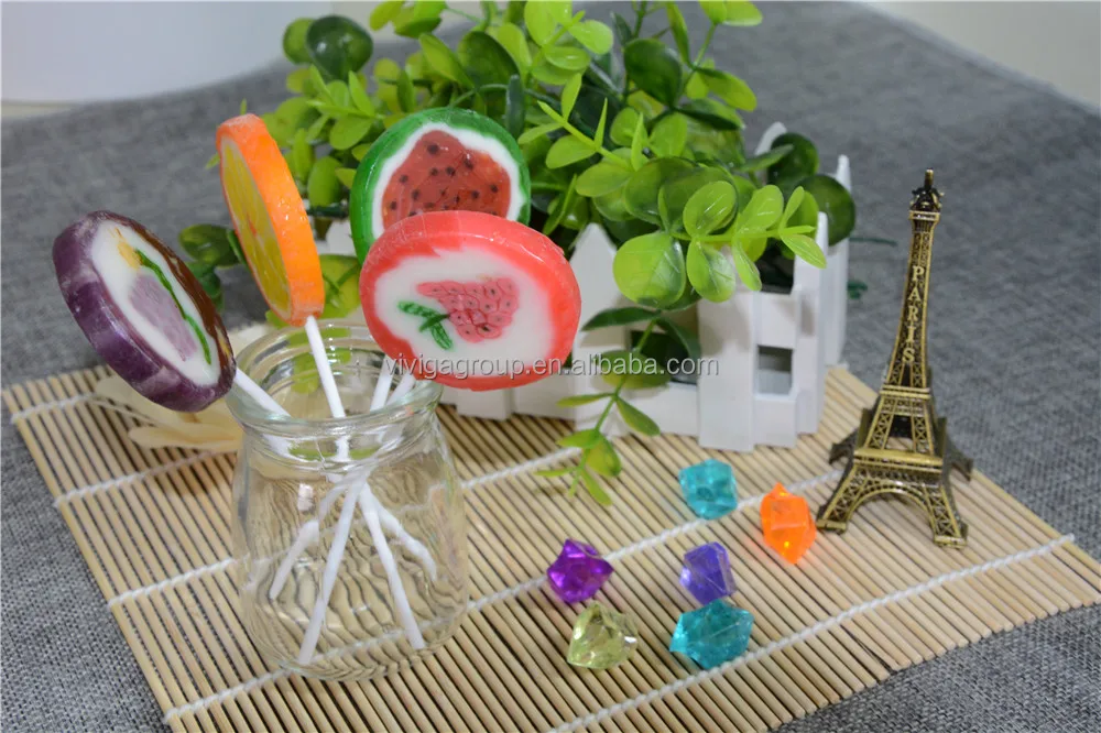 Fruit shape colorful fruit flavors candy lollipops oem lollipop