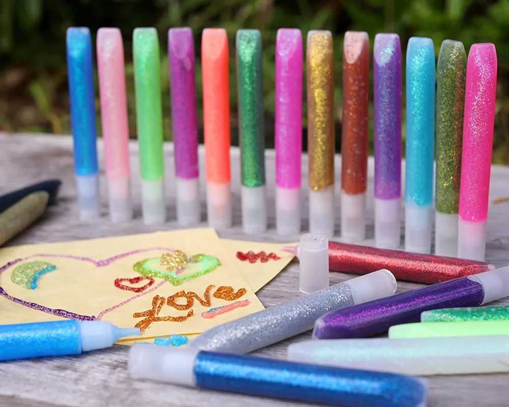 Assorted Sparkle Bright Neon Colored Washable Non Toxic Liquid Glitter Glue for Arts Crafts, School Projects