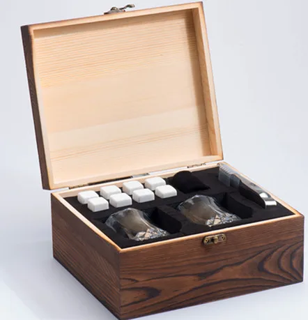 Whiskey Stones Gift Set with a tray  Rocks Chilling Stones and Glasses Gift in Wooden Box